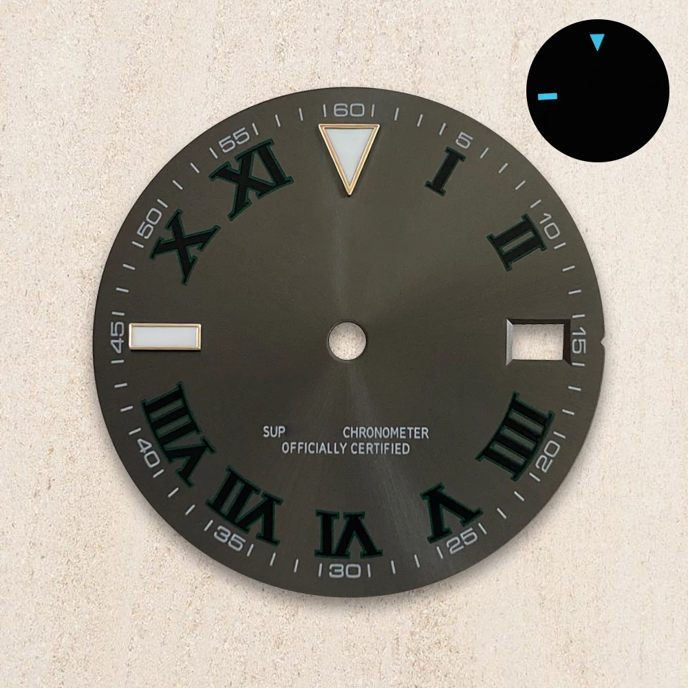 28.5mm S Logo Dial Roman numerals For NH35/NH36/4R/7S Japanese Automatic Movement Blue Luminous Watch Modification Accessories