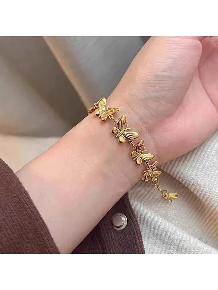 *Vintage Metall Textur Schmetterling Armband Für Frauen Mode Gold Farbe Gewebt String Kette Dickes Armband Hand Schmuck Geschenke