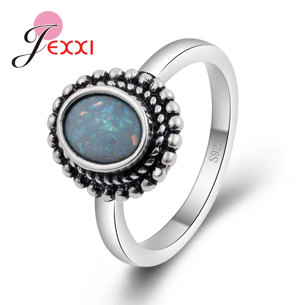 Mystical Rainbow Opal Stones Real 925 Sterling Silver  Party Engagement Rings For Women Female Original Old Fashion Anillos