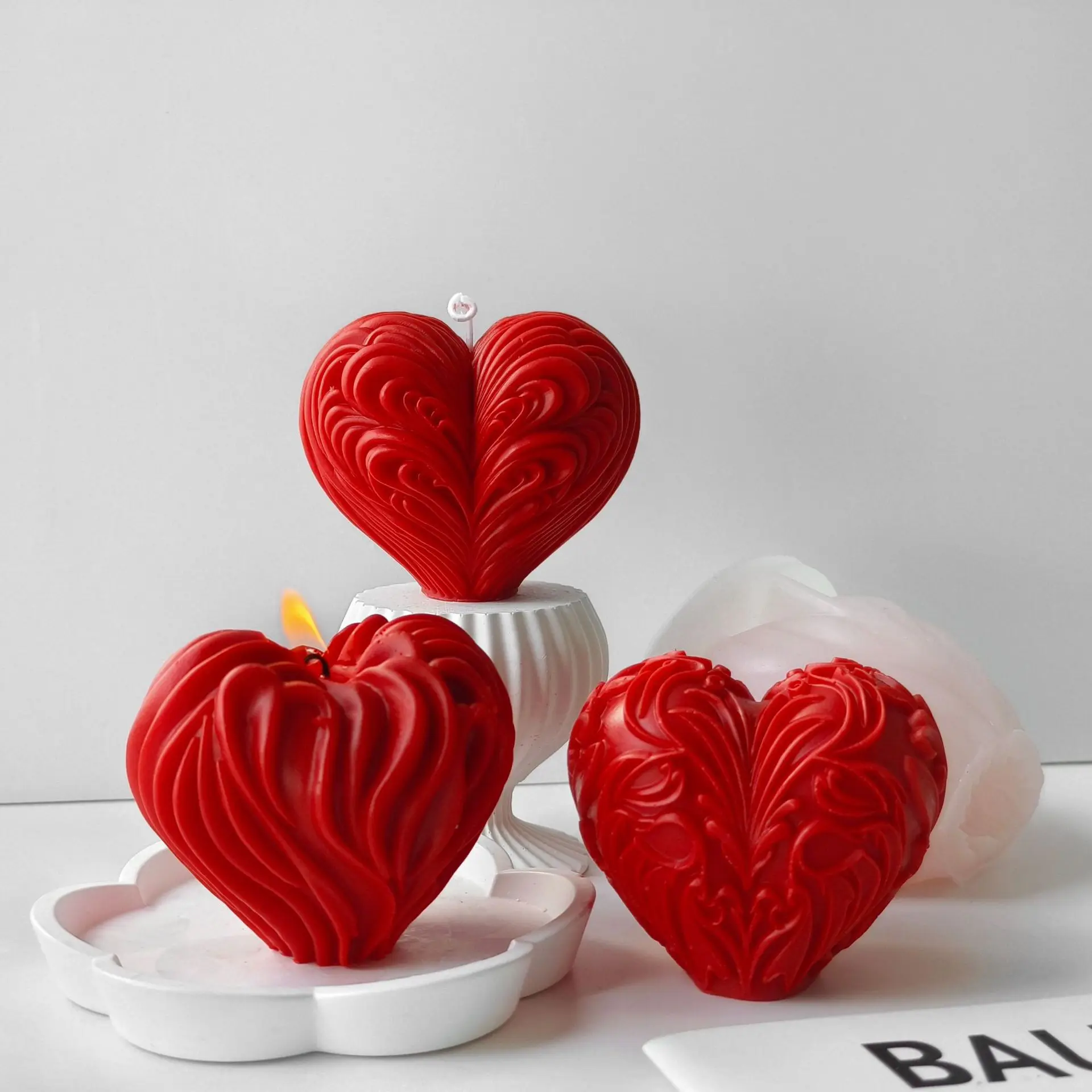 3D Heart Candle Silicone Mold Handmade Gifts Valentine's Day Plaster Resin Ornaments Mould Soap Candle Making Supplies