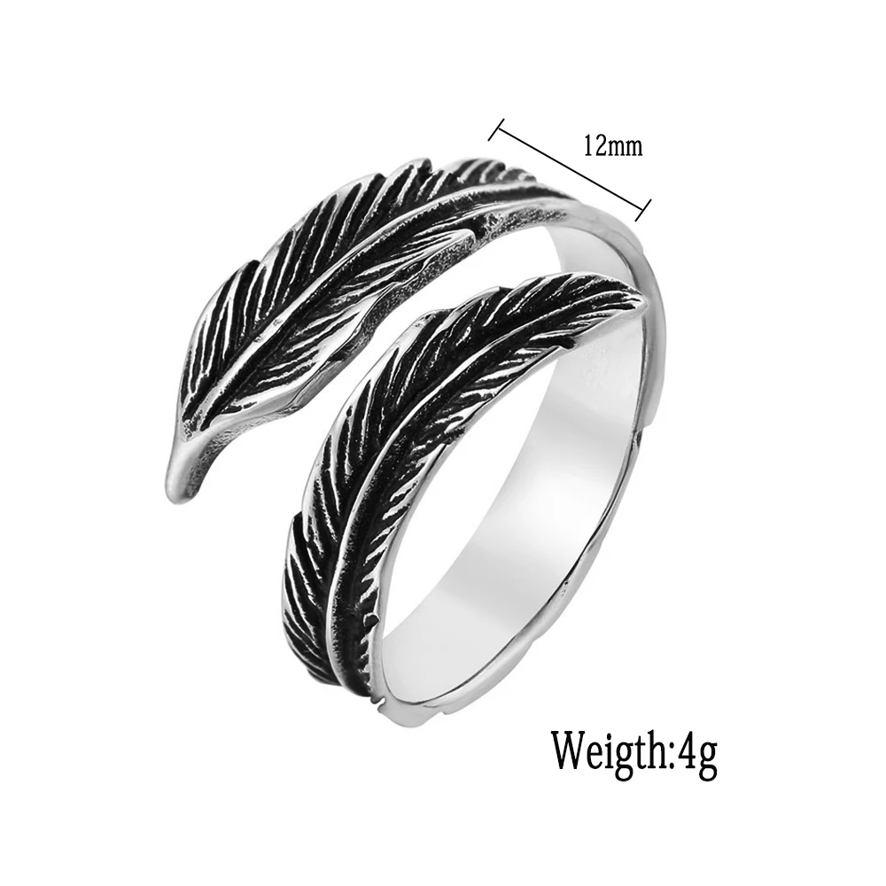 Anello in acciaio inossidabile con piume aperte Creative retrò gioielli da uomo e da donna Punk Viking Odin Crow Feather Ring regalo da uomo