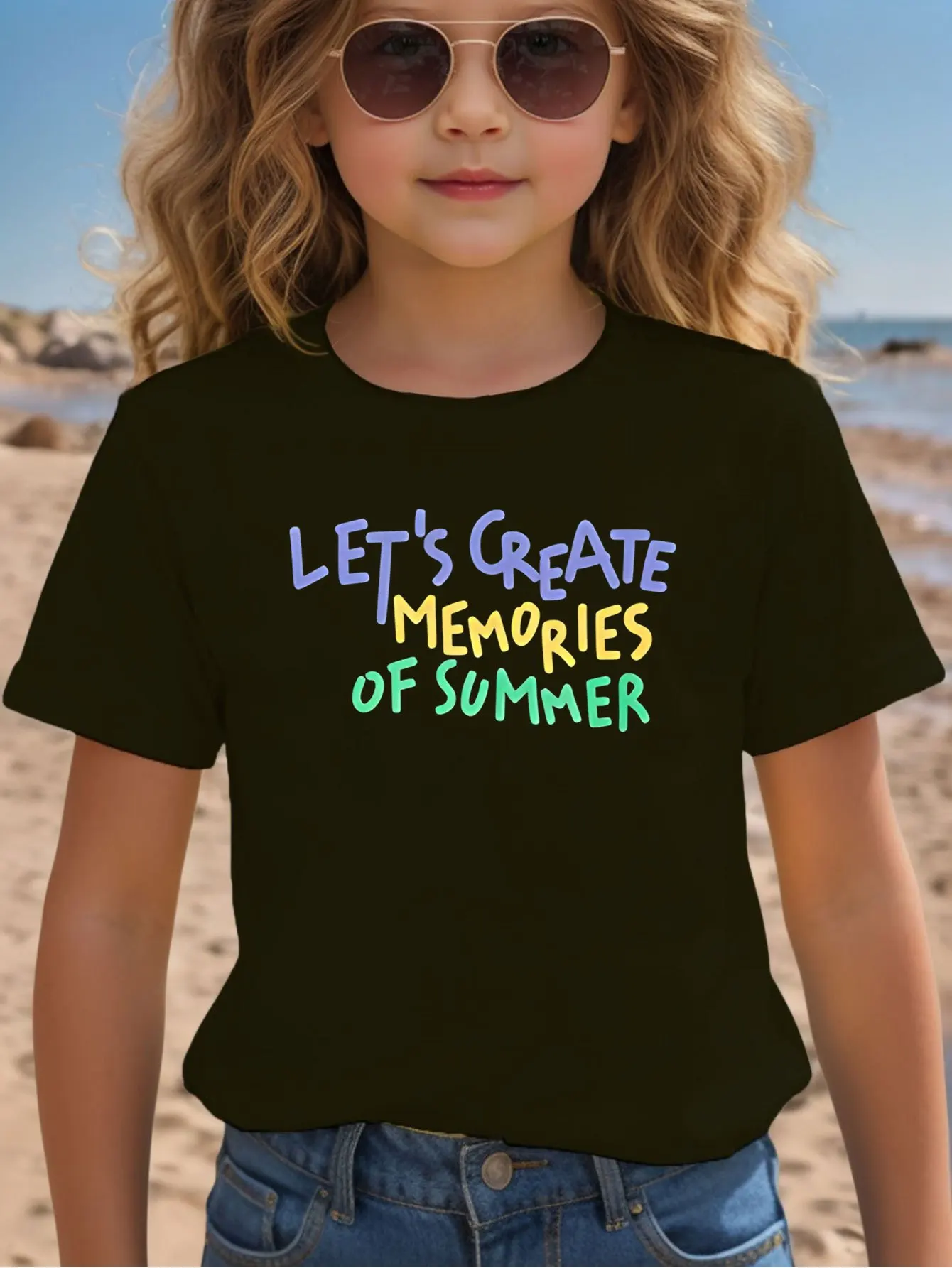 Lets Create Memories Of Summer Color Letter Kids T Shirt Boys Girls Family Matching Parent Child Summer Crew Neck Casual Tee