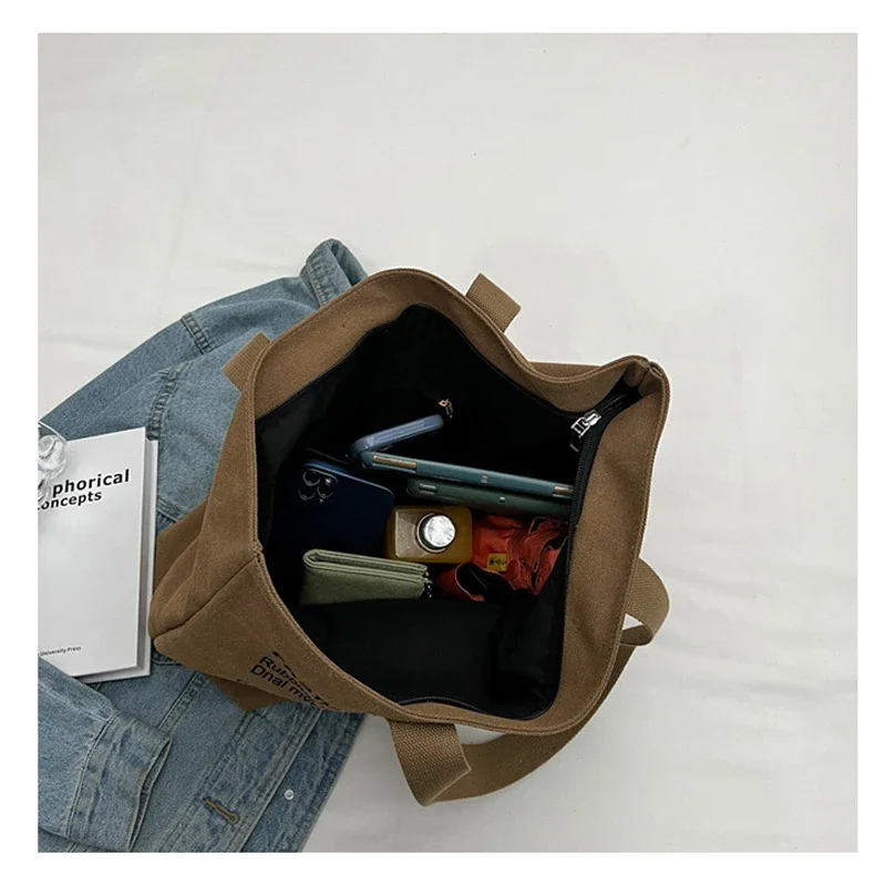 Women's Fashionable Canvas Tote Bag Spacious Durable Shoulder Bag with Zipper Closure Classic Design for Work view 2
