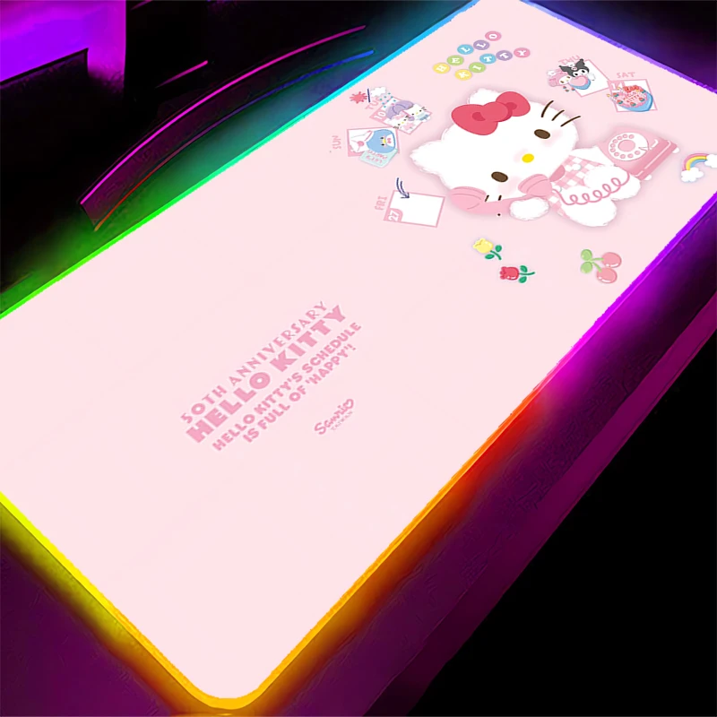 RGB Computer Varmilo Tastatur LED Mauspad Rastkante Hallo Kitty Hintergrundbeleuchtung Gaming Zubehör Gamer Teppich Schreibtisch Matte Mousepad