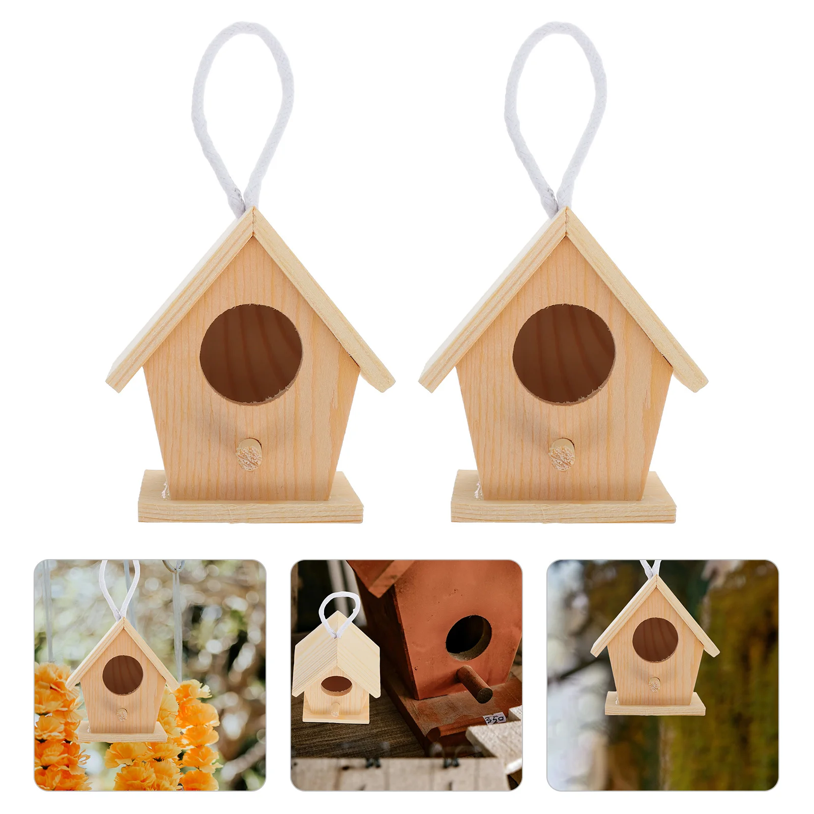 

4pcs Mini Bird Unfinished Wood Diy Hummingbird Houses For Outdoor Garden Hanging Decor Small Birdhouses Lightweight Nest