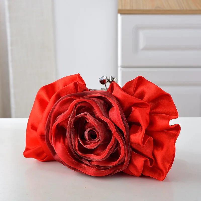 Design Flower Clutches Bag 2024 New Rose Flower Evening Shoulder Bag Wedding Purse