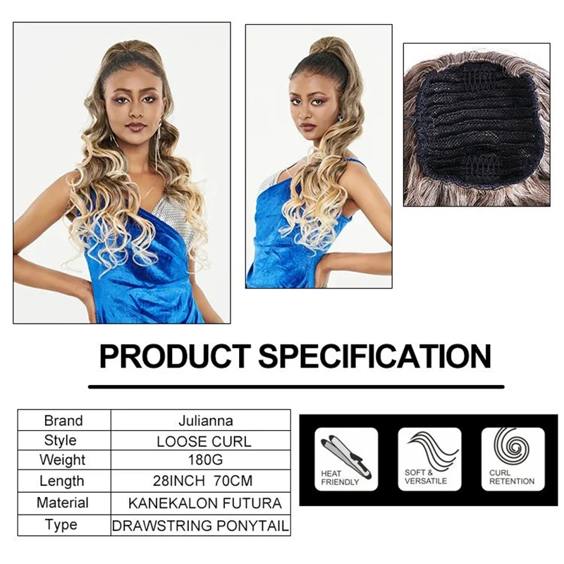 Snowdrop 28Inches Synthetic Ponytail Attached Natural Hair Extensions Curly Elegant Pony Tail for Women Hairpieces