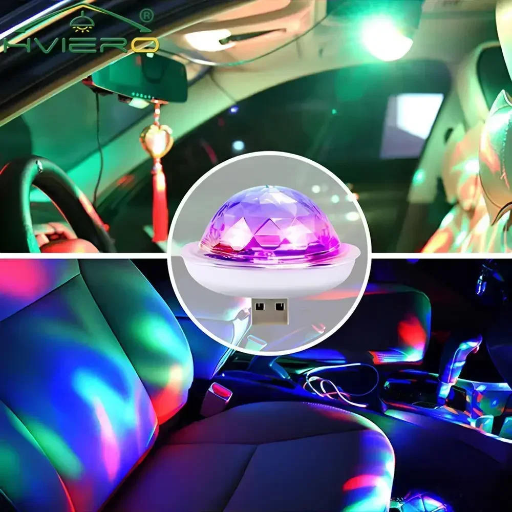 Mini USB Disco Lights RGB Magic DJ Stage Effect Car Interior Decorative Ambient Crystal Sound Party Powerbank Home Night Room