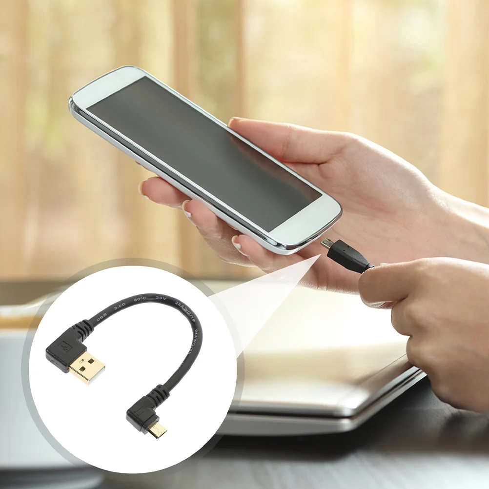 

2Pcs USB to Micro USB Cable Right Angle 90 Degree Short Length for Fast Charging Data Ideal for Car and Office Use