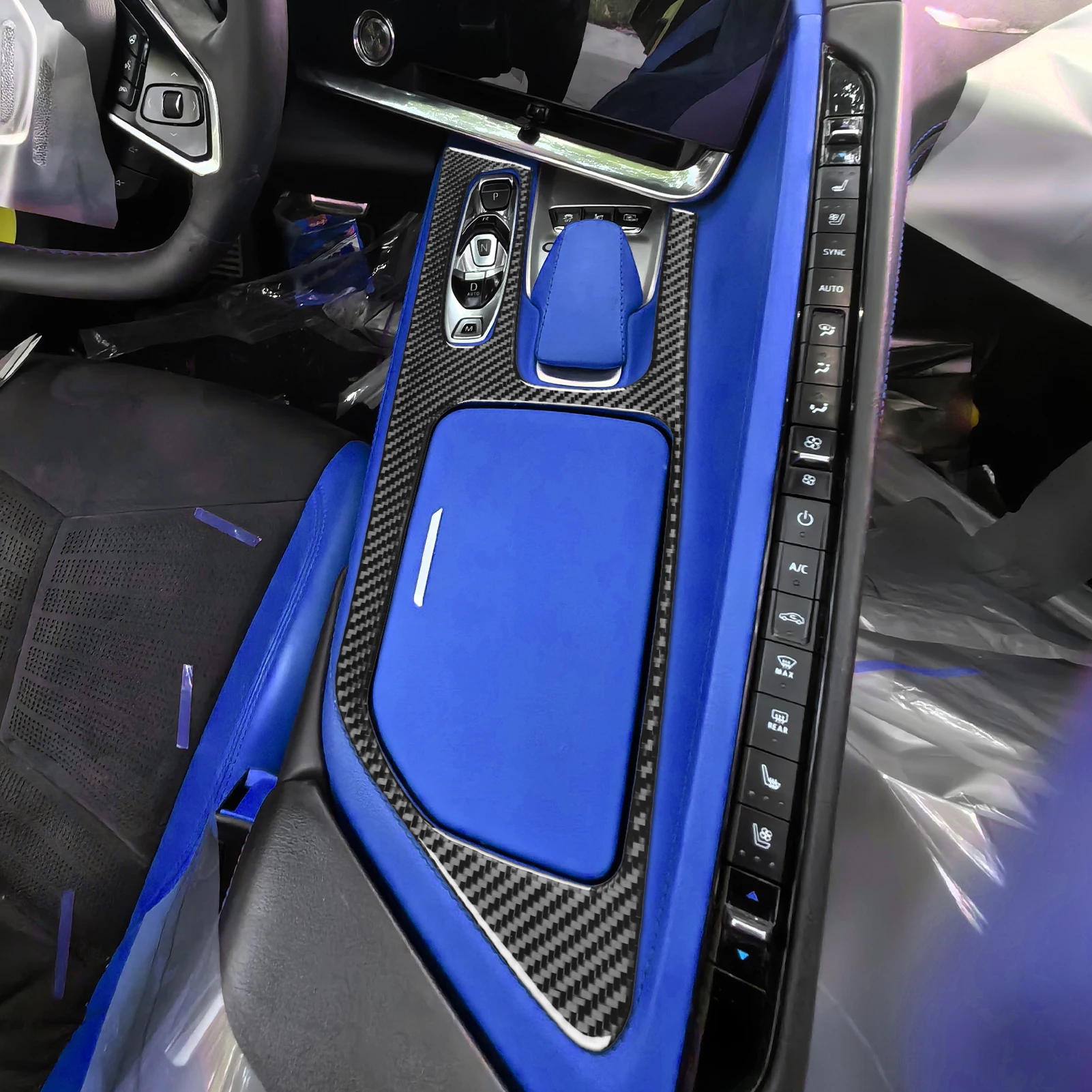 Real Carbon Fiber Car Accessories Gear Shift Surround Cover Soft Sticker For Chevrolet Corvette C8 2020 2021 2022 2023 2024 2025