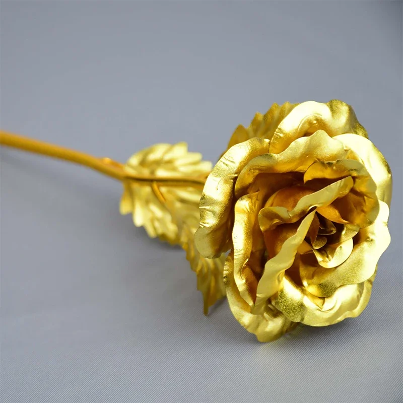 

1Pc Gold Rose Flower Foil Plated Plastic Artificial Roses Valentines Day Gift Beauty Golden Flowers for Wedding Decoration Rose