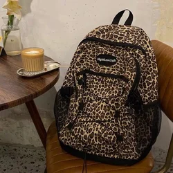 Trendy Casual Leopard Print Women's Backpack Korean Large Capacity Versatile Leisure Schoolbag Y2k Unisex Travel Backpack