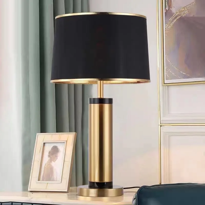 

Modern Copper Table Lamp Minimalist Beside Lamp for Bedroom Living Room Foyer Decor Study Desk Light Fabric Lampshade E27 Lights