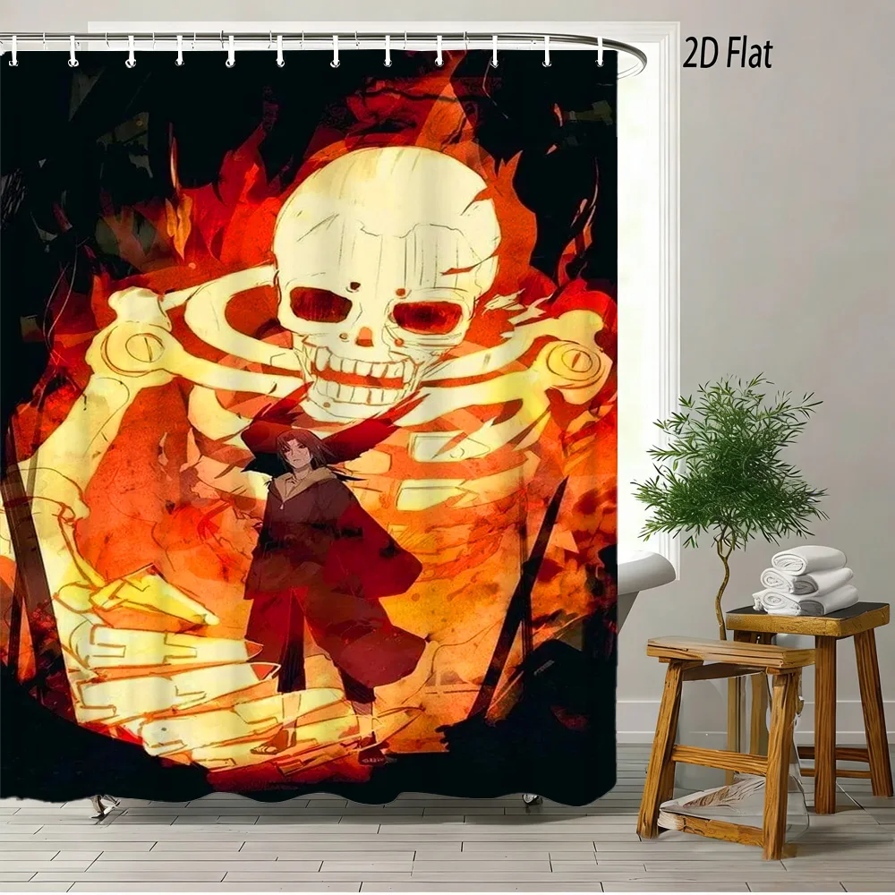 2D Flat Naruto Anime Itachi Uchiha Susanoo Skeleton Print Waterproof Shower Curtain for Bathroom Decor
