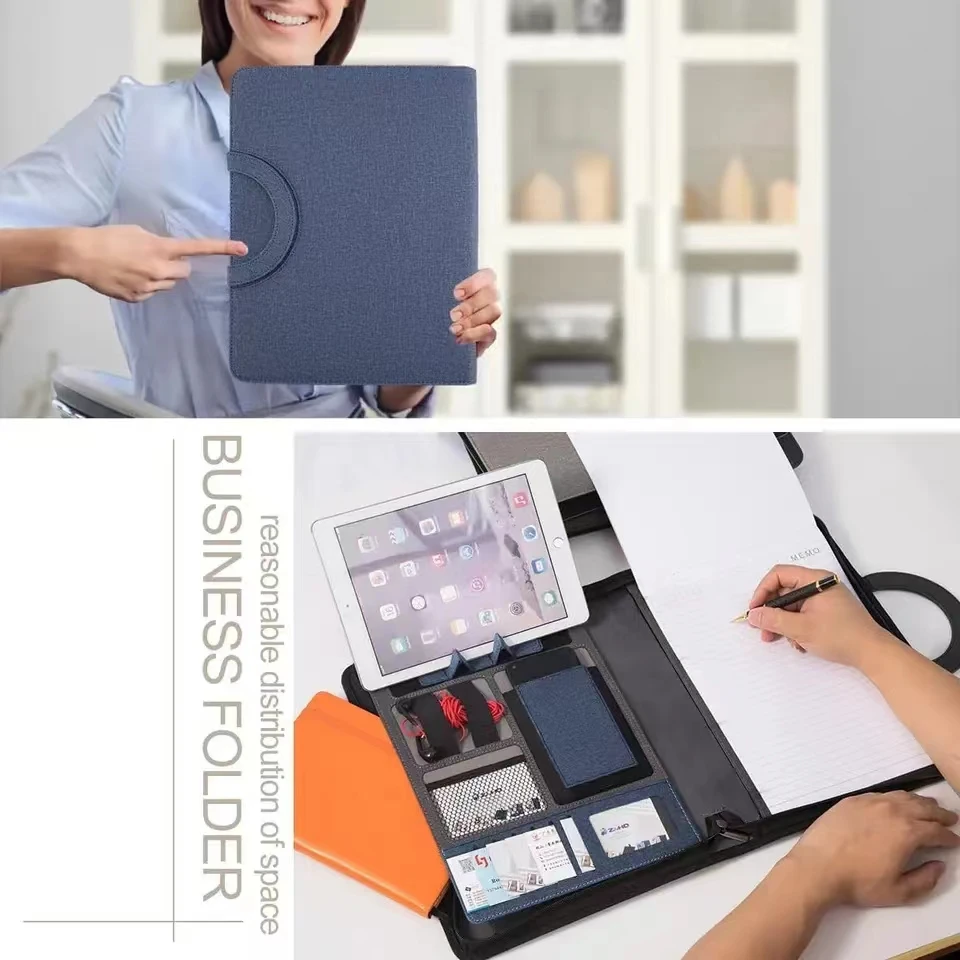 Leather Multifunctional A4 Conference Folder - Business Stationery Contract File Organizer with Zipper And Card Holder