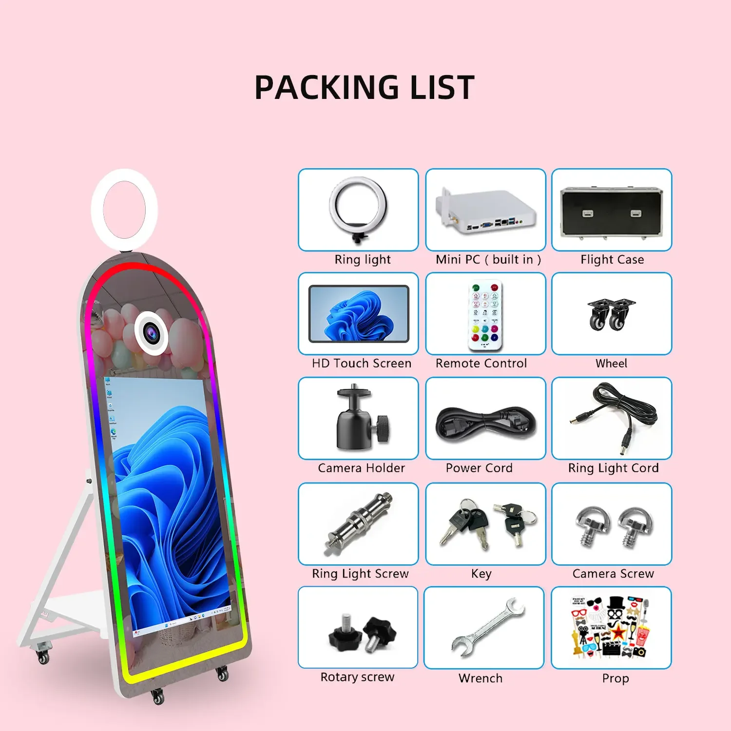 كابينة تصوير بمرآة سحرية على شكل قوس سيلفي مع شاشة لمس 43 بوصة وطابعة أميرة رقمية ذاتية كشك تصوير للحفلات #3