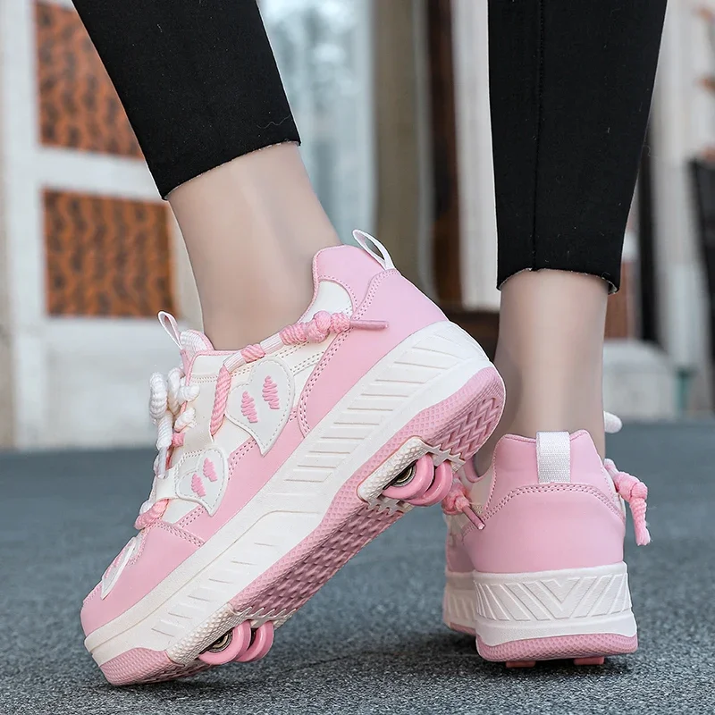 New girls' walk-on shoes Four-wheeled Medium children's invisible skates Children students lace up roller skates boys