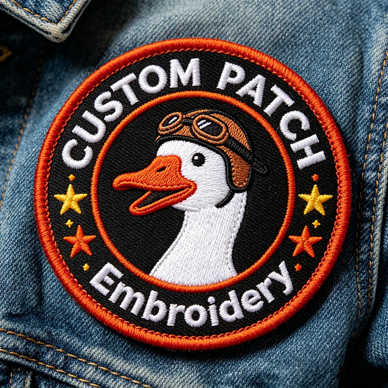 Custom Embroidery Patches Merrow Border Round Logo Iron On Sew Badge Personalized Cartoon Animal Patch For Jacket Hat Backpack