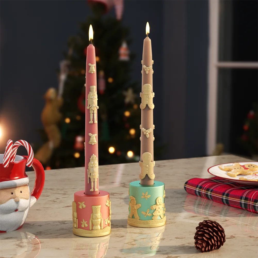Boowan Nicole Christmas Gingerbread and Nutcracker Silicone Molds DIY Aromatic Taper Candle Mould Xmas Home Decor