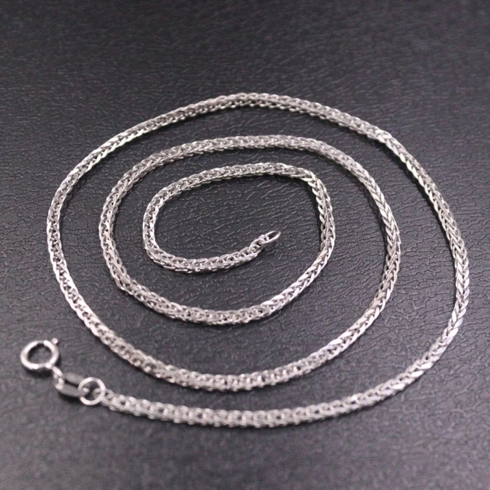 

Real Pure 18K White Gold Chain Women Gift Lucky 1.8mm Wheat Necklace 2.97g/45cm