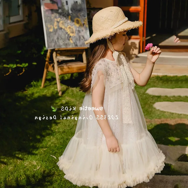 

Summer Girls Dresses Childrens sleeveless Temperament Princess Dresses Kids Casual Girl pearl sequin Dress Elegant Party Dress