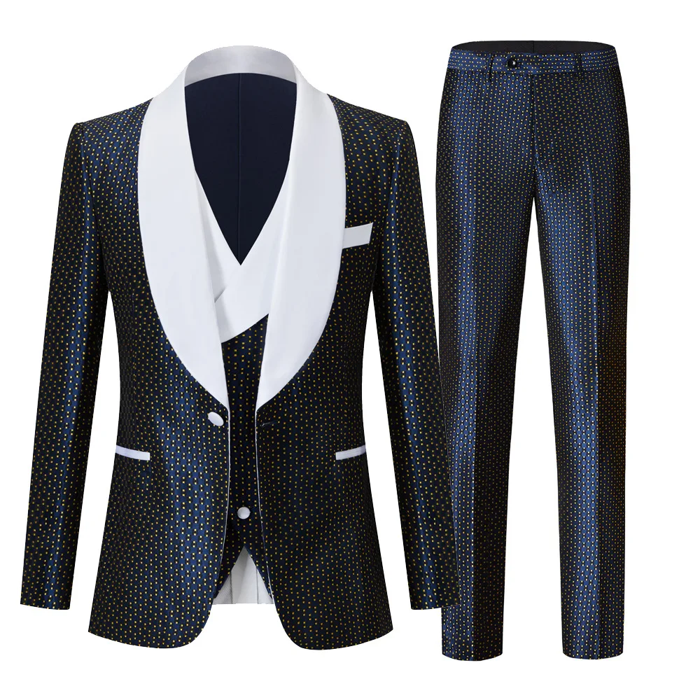 New Coming Shawl Lapel Single Breasted Wedding Groom Dress Jacket Vest Pants Smart Business Casual Men's Suits