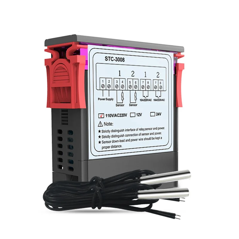 デジタルサーモスタット温度コントローラー、温度計、湿度計、12v、24v、220v、STC-3008