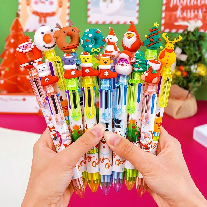 

6/10 Colours Christmas Colour Pens Cartoon Cute Reindeer Santa Claus Series Push Up Ballpoint Pens Student Christmas Day Gifts