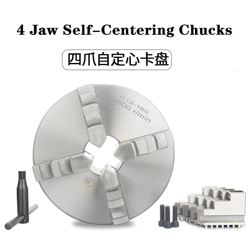 4-Jaw Self-Centering Chuck K12 Manual Linkage 4 Grips 160/200/250/320/400/500 Lathe 4 Jaws