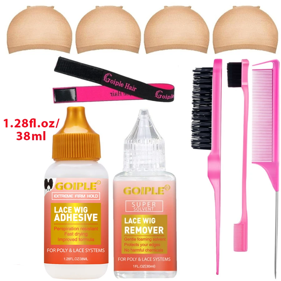 

Lace Wig Adhesive Strong Hold Invisible Toupee Glue and Remover for Wig Frontal Styling Brush Installation Kit for Party Cosplay