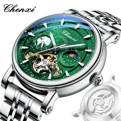 Automatic Mechanical Starry Dial Watches For Men Fashion Moon Phase Skeleton Watch Luxury Stainless Steel Waterproof Wristwatch
