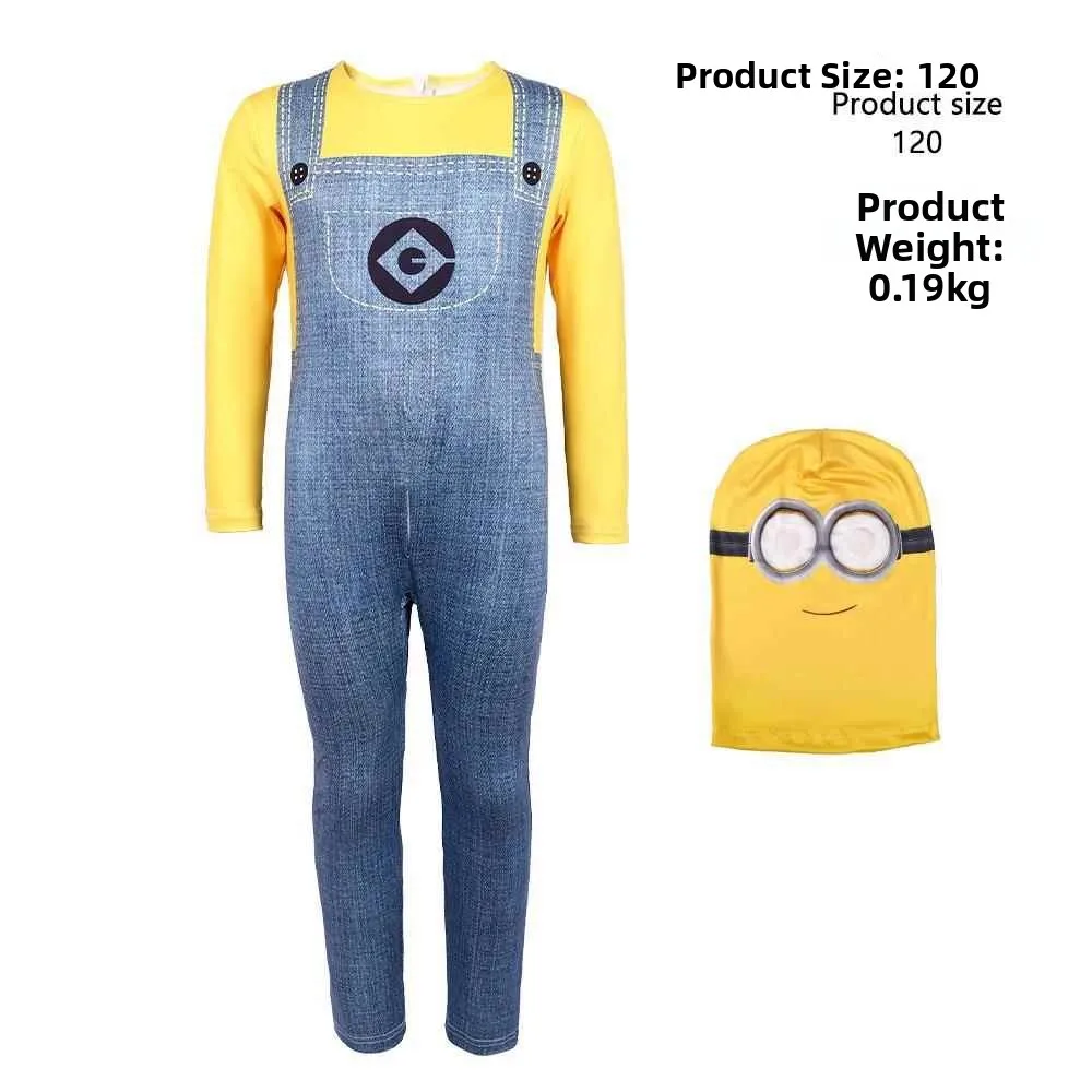 

New Halloween Yellow Man Striped Overalls Children's Performance Costume Set Cute Cartoon Character Kids' Fashion Dress