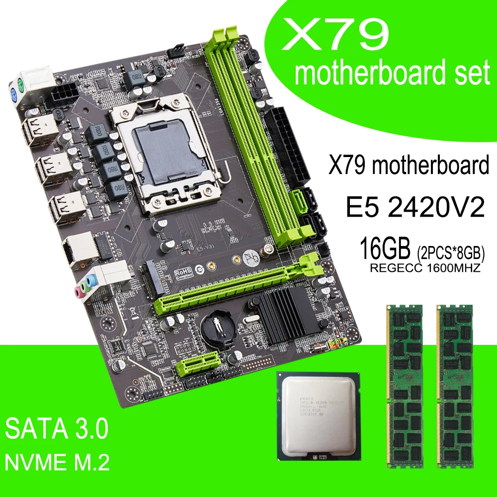 Juego de placa base Qiyida X79 E5 2420V2 2*8GB = 16GB conjunto de kit combinado de memoria DDR3 NVME SATA 3,0 M servidor ATX E5 V32