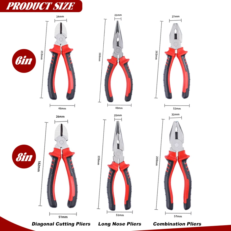 6/8 Wire Pliers Large Electric Opening Sharp Multifunc Tool Cutting Twisting Gripping Metal Wires Heavy Duty Industrial Tools