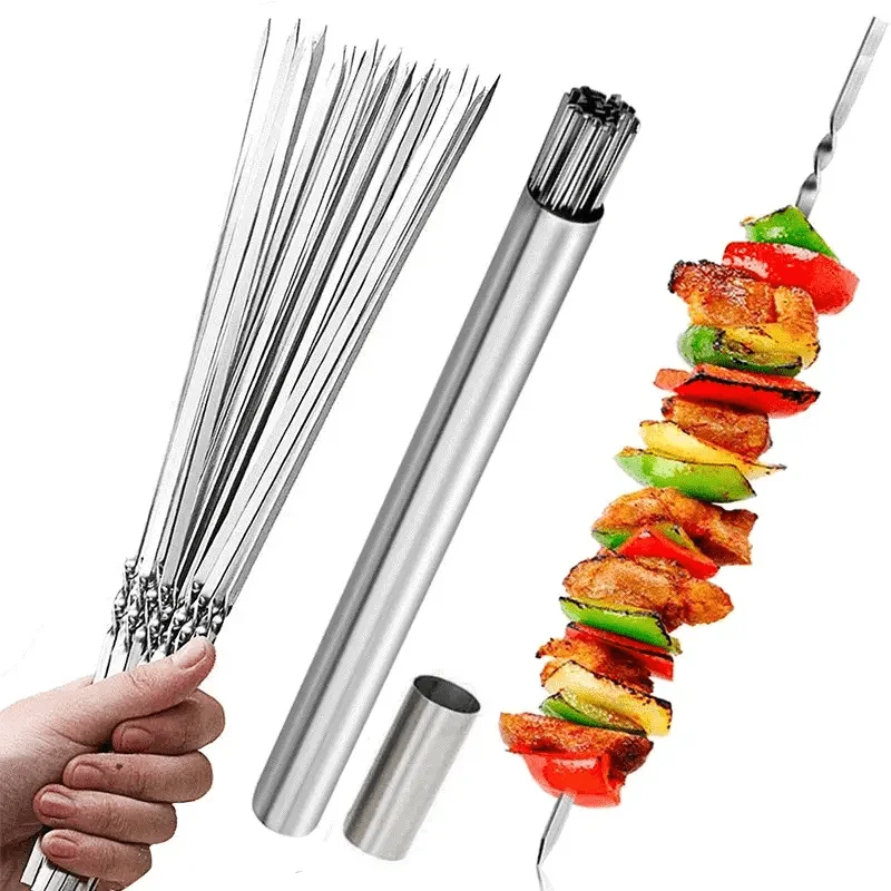

30 durable stainless steel barbecue skewers: reusable and easy to clean, suitable for indoor/outdoor barbecue parties
