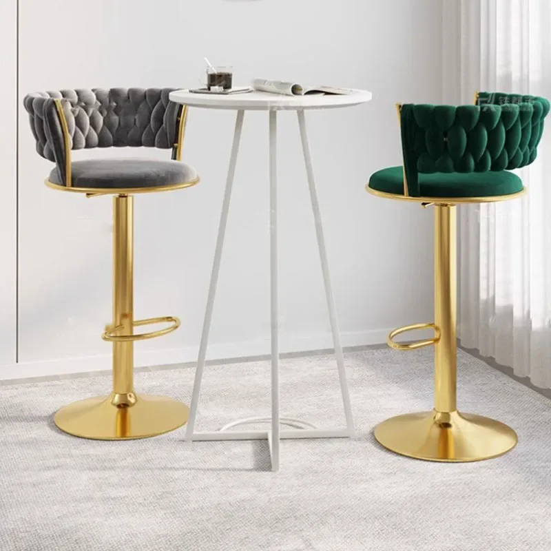 Modern Tufted Velvet Swivel Bar Stool, cadeira nórdica, metal dourado, cadeira confortável, mobília doméstica, alta qualidade, designer