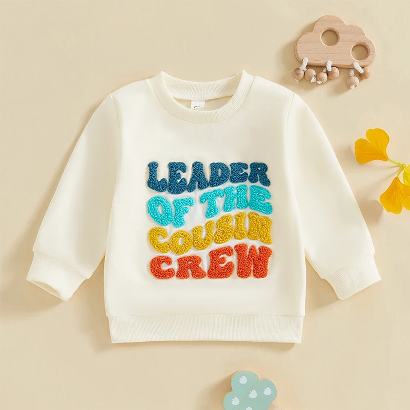 Toddler Girls Boys Sweatshirts Letter Embroidery Crew Neck Long Sleeve Baby Pullovers Fall Clothes Tops