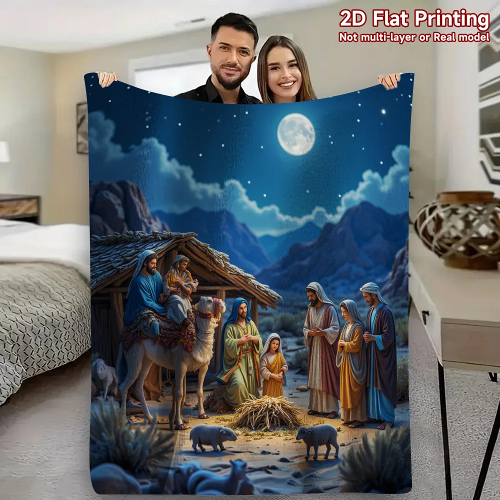

1 piece of Christmas manger scene religious blanket - soft flannel all-season bed sofa camping blanket - starry night bethlehem