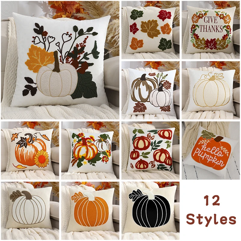 

Halloween Throw Pillow With Pumpkin Embroidery And Velvet For Thanksgiving Decoration Pillowcase Cushion Fall Harvest Decor