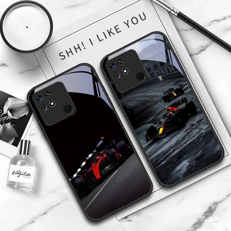 Black racing car For Xiaomi Mi 9 SE 12 12T 13 13T 14 14T Pro 11 A3 A2 6X Pocophone F1 10T Lite 5G Mix 2S Black glass phone case view 5