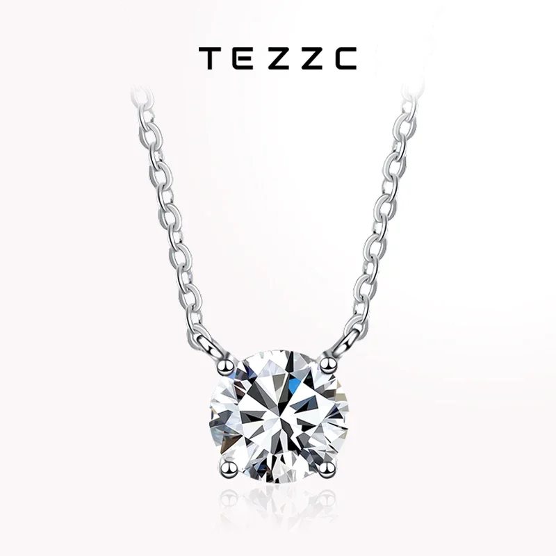 Tezzc 1ct 2ct 3ct 5ct Moissanite Necklace for Woman s925 Sterling Sliver with18k Gold Plated Pendant Necklace with Certificates