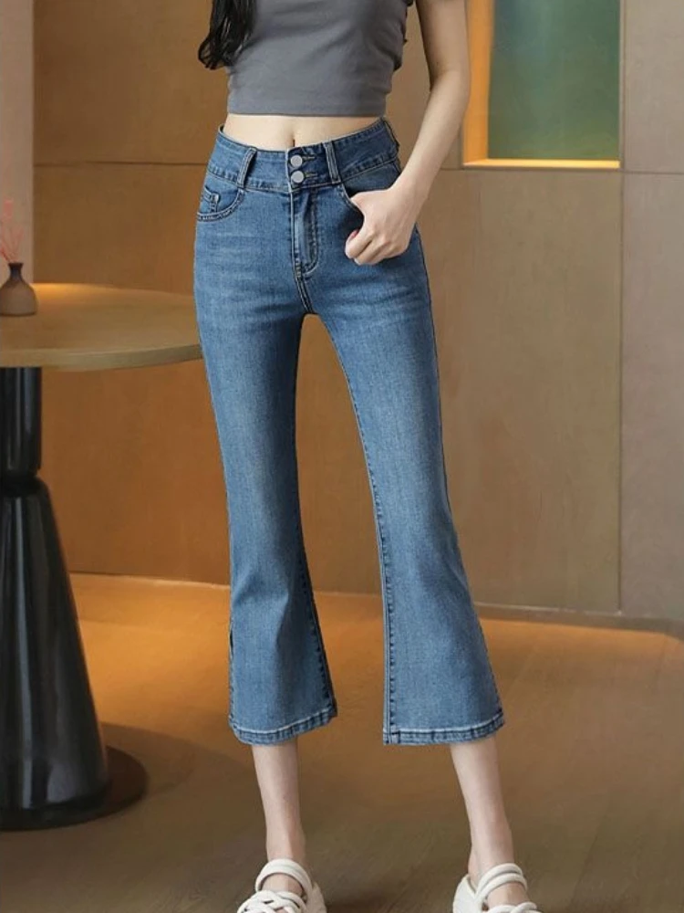 

Women's High-Waist Ankle-Slit Micro-Flare Jeans 2026 Spring-Summer New Arrivals Lightweight Stretch Slim-Fit Fashion Trendy