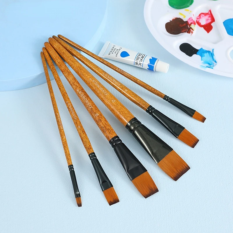 1pc Wood Professional Nylon Paint Brush Oil Watercolor Paint Brushes For Gouache Acrylic Oil Paintbrush Art Painting Supplies
