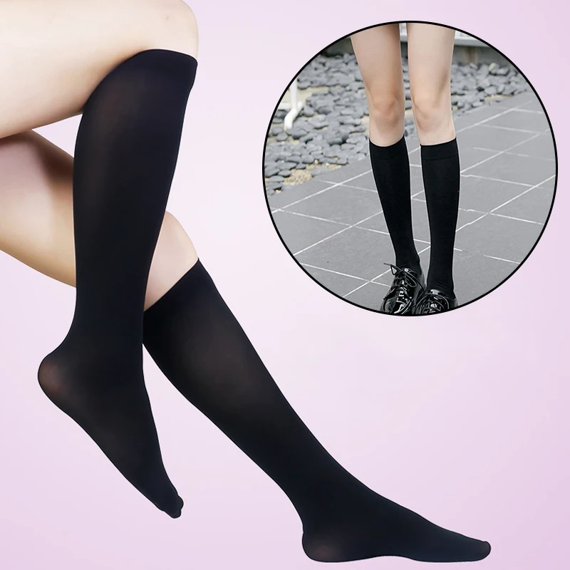 Women Elastic Lower Knee Socks For Women Girls Thigh High Stockings Black White Japanese School Student Long Sock