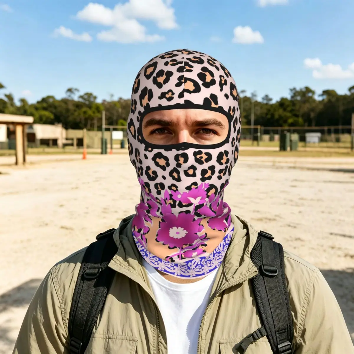 Leopard Print Outdoor Cool Sunscreen Motorcycle Face Moto Biker Wind Cap Mask Stopper Windproof Bicycle Cycling Headgear