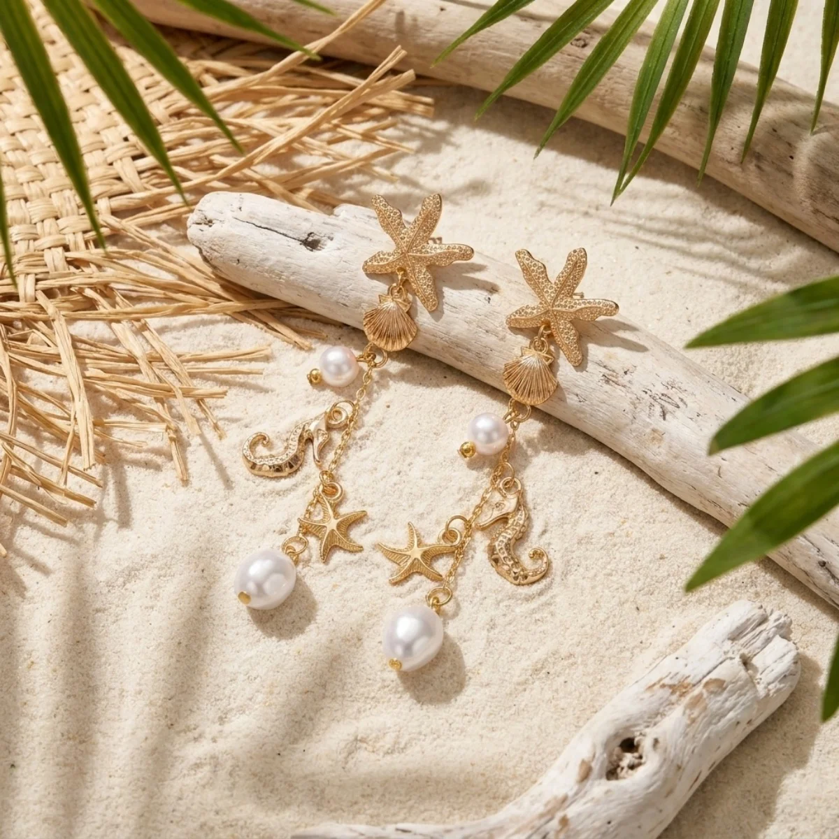 Ozean-Urlaub Seestern Muschel Seepferdchen Imitationsperlen Tropfenohrringe für Damen und Herren Böhmische Muschelohrringe Sommer Strand Schmuck – Detail 20