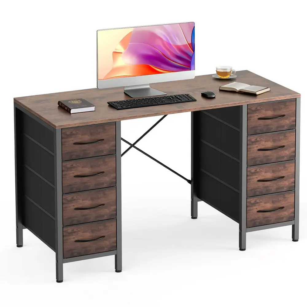 

Desk with 8 Fabric Storage Drawers, Computer Office 47 Inch Gaming Writing Study Table with XShaped Reinforced Structure for Ho