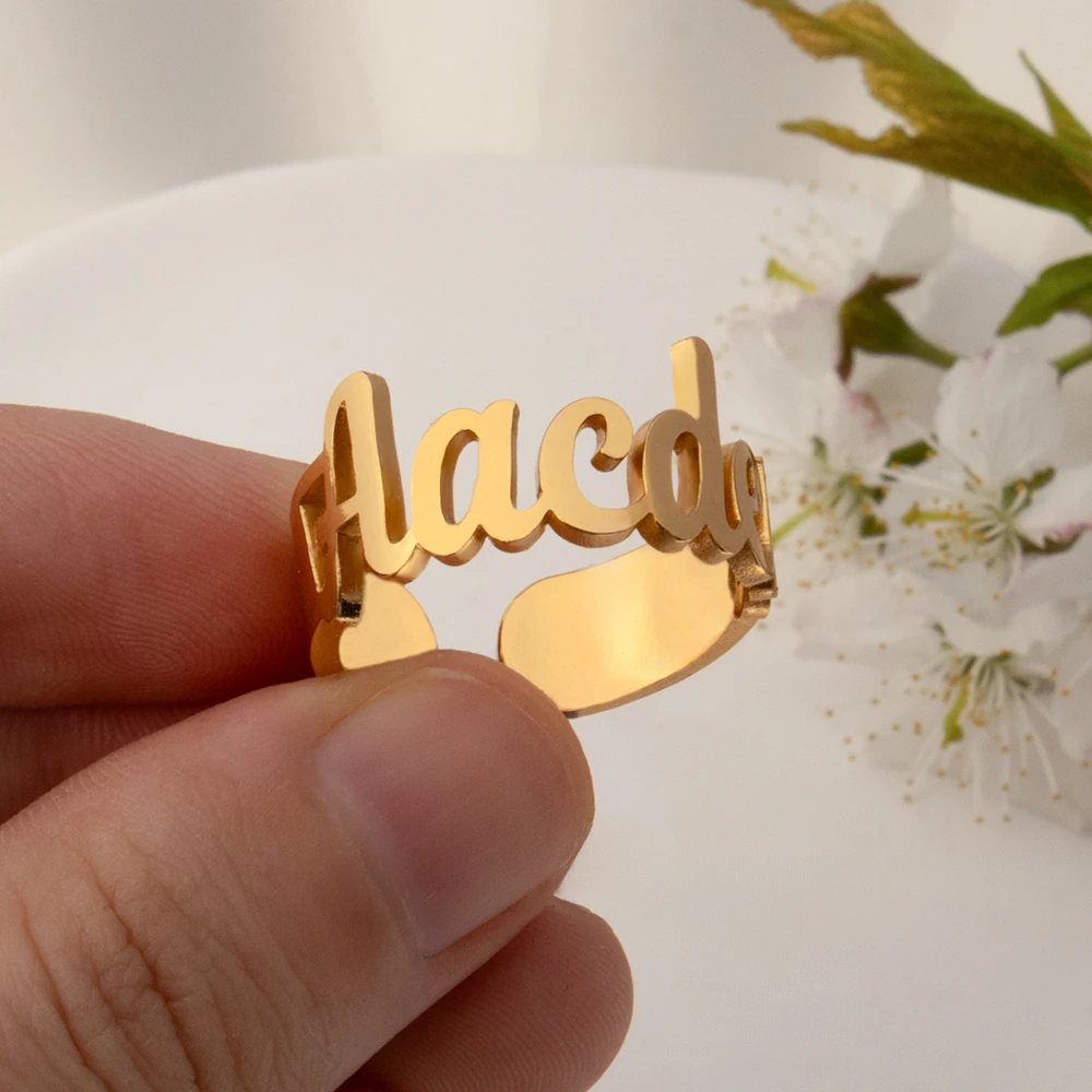 

Customized Name Rings Men's And Women's Customized Stainless Steel 18 Gauge Adjustable Rings Holiday Gifts For Family Or Friends
