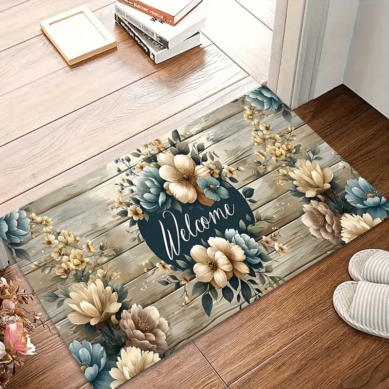 Red Rose Floral Doormat Black Flower Floor Mat Living Room Bedroom Entrance Welcome Mat Home Decor Rug