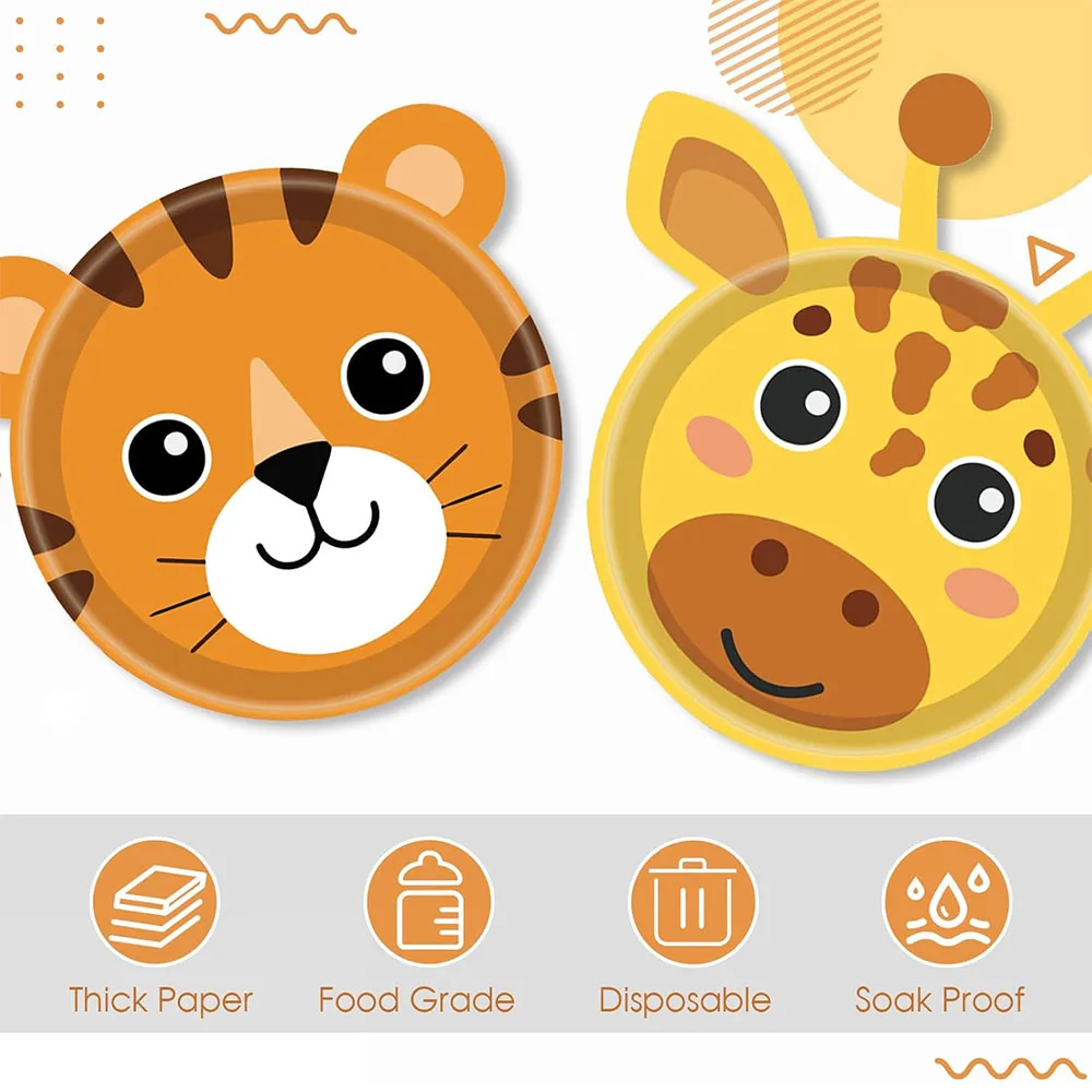 24er-Pack Tierförmige Pappteller Dschungel-Jagd-Party Einweg-Teller mit Wildtier-Thema Geburtstagsparty-Zubehör Geeignet für Babyparty – Detail 4